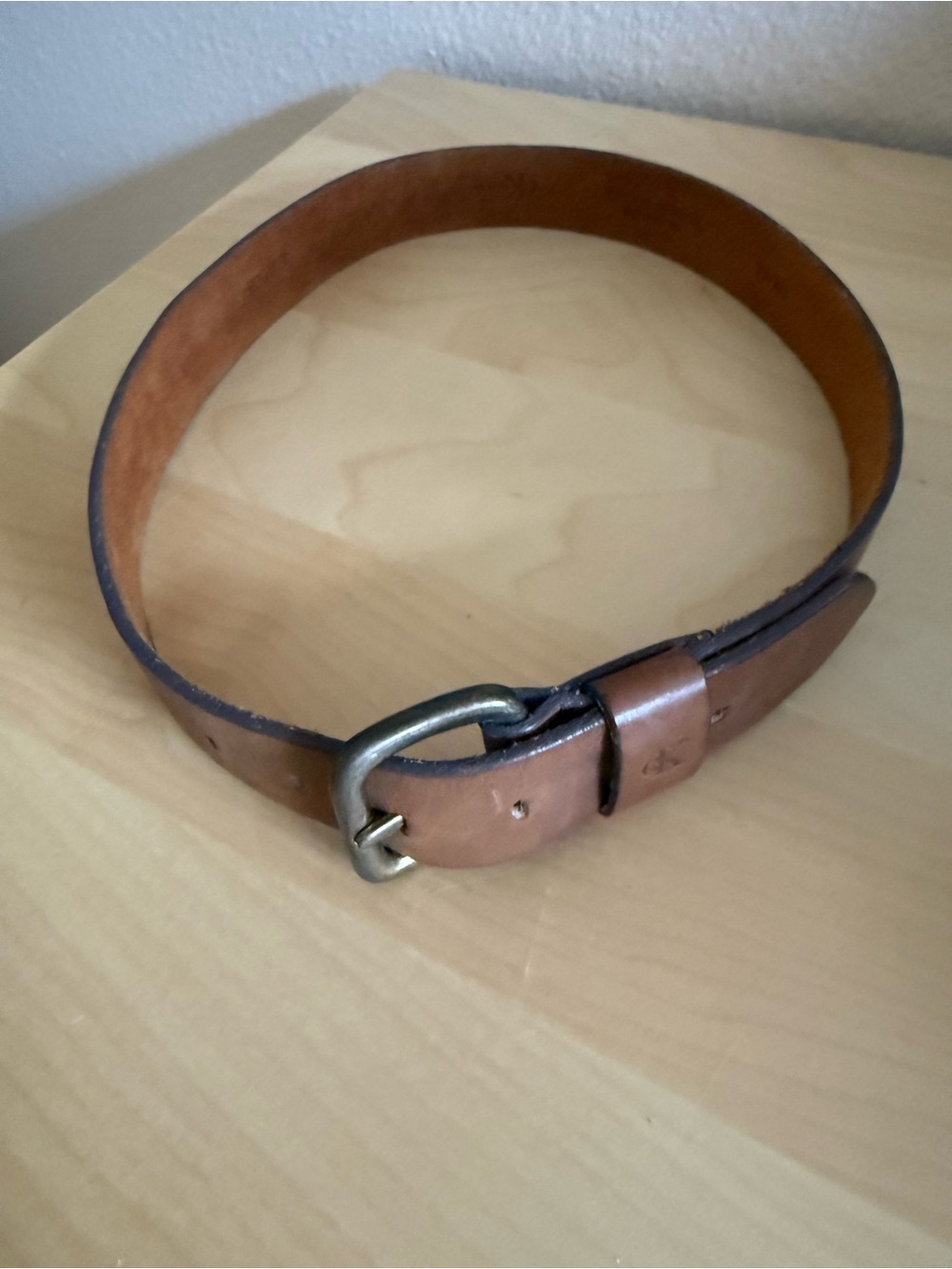 Calvin Klein Brown Leather Belt with Brass Buckle Sz. S